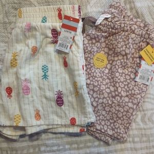 Cat & Jack Girls Large 10/12 Drawstring Printer Short Combo, New, Pineapple
